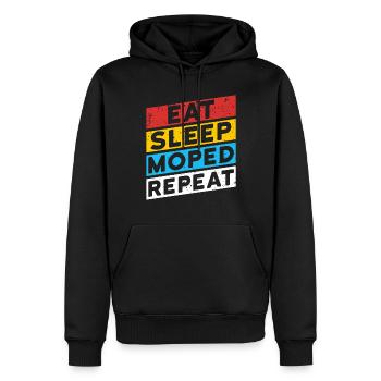 CYCLOMOTEUR Cyclomoteur GDR Moto | MANGER DORMIR CYCLOMOTEUR RÉPÉTER - Sweat à capuche Premium bio Homme - noir - Devant - Nico (187cm)