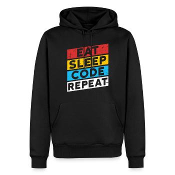 CODE CODER CODING Spruch | EAT SLEEP CODE REPEAT - Männer Premium Bio Hoodie - Schwarz - Vorne - Nico (187cm)