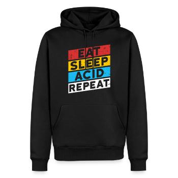 ACID DROGEN SPRUCH | EAT SLEEP ACID REPEAT - Männer Premium Bio Hoodie - Schwarz - Vorne - Nico (187cm)