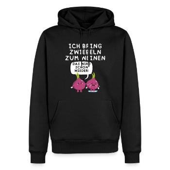 Zwiebel Spruch ich bring Zwiebeln zum weinen - Männer Premium Bio Hoodie - Schwarz - Vorne - Nico (187cm)