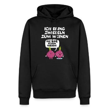 Zwiebel Spruch ich bring Zwiebeln zum weinen - Männer Premium Bio Hoodie - Schwarz - Vorne - Nico (187cm)