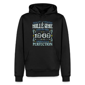 Millésime 1969 année de naissance cadeau humour - Sweat à capuche Premium bio Homme - noir - Devant - Nico (187cm)