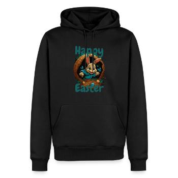 happy Easter Osterhase im Osterkorb Hase Ostern - Männer Premium Bio Hoodie - Schwarz - Vorne - Nico (187cm)