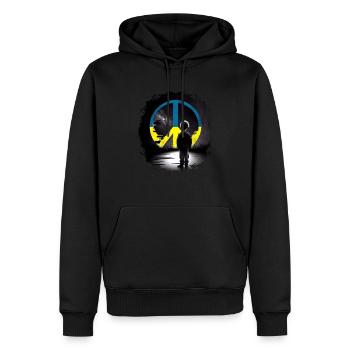 Logo de la paix Je soutiens l’Ukraine La paix, pas la guerre - Sweat à capuche Premium bio Homme - noir - Devant - Nico (187cm)