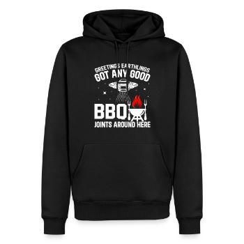 Salutations aux terriens BBQ Aliens et OVNIS - Sweat à capuche Premium bio Homme - noir - Devant - Nico (187cm)