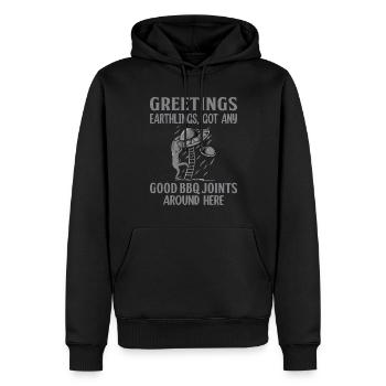 Saluer les terriens BBQ Aliens et OVNI - Sweat à capuche Premium bio Homme - noir - Devant - Nico (187cm)