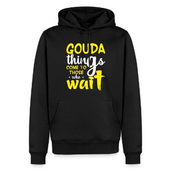 Gouda Things Cheese Obsession Cheese Factory - Sweat à capuche Premium bio Homme - noir - Devant - Nico (187cm)