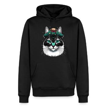 cottagecore esthétique chats champignon cadeau - Sweat à capuche Premium bio Homme - noir - Devant - Nico (187cm)