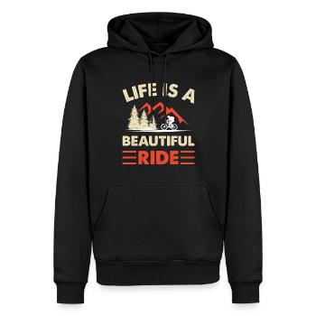 Das Leben ist eine schöne Fahrt Fahrradtour - Männer Premium Bio Hoodie - Schwarz - Vorne - Nico (187cm)