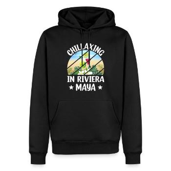 Tropical Vibes Relax in Maya Mexico Chilling - Men’s Premium Organic Hoodie - black - Front - Nico (187cm)