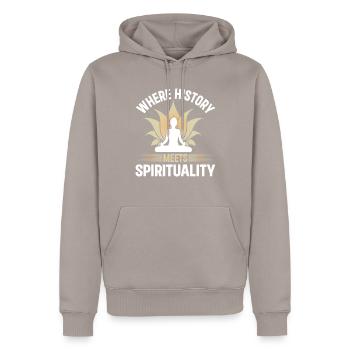 Geschichte trifft Spiritualität Tulum Tribe Mexiko - Männer Premium Bio Hoodie - Taupe - Vorne - Nico (187cm)