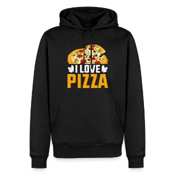 Ich Liebe Pizza Pizzaherz Pizzastück - Männer Premium Bio Hoodie - Schwarz - Vorne - Nico (187cm)
