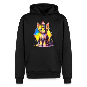 Rainbow Kitty - painted with geometries - Men’s Premium Organic Hoodie - black - Front - Nico (187cm)