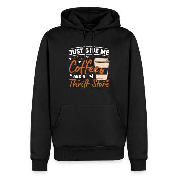 Coffee & Thrift Store Sustainability - Men’s Premium Organic Hoodie - black - Front - Nico (187cm)