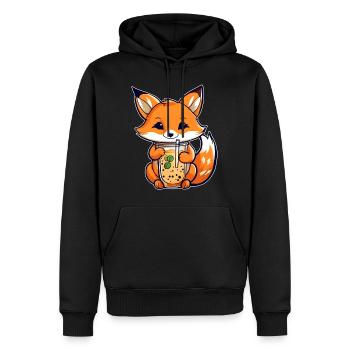Niedlicher Fuchs mit Bubble Tea - Männer Premium Bio Hoodie - Schwarz - Vorne - Nico (187cm)