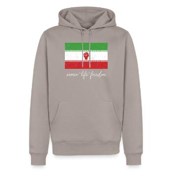 Drapeau iranien femelle avec poing soutenir les femmes de - Sweat à capuche Premium bio Homme - taupe - Devant - Nico (187cm)