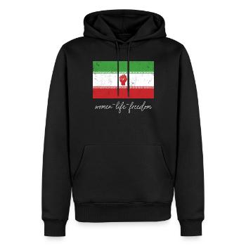 Drapeau iranien femelle avec poing soutenir les femmes de - Sweat à capuche Premium bio Homme - noir - Devant - Nico (187cm)