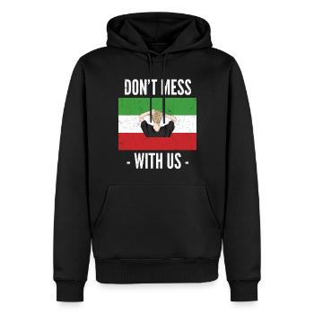 Neue iranische Flagge Kein Hijab. Leg dich nicht mit Frauen an - Männer Premium Bio Hoodie - Schwarz - Vorne - Nico (187cm)
