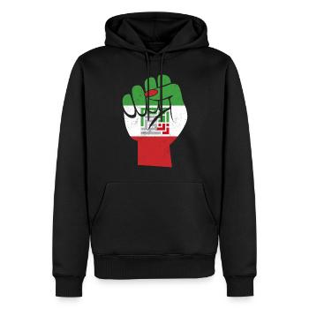 Drapeau iranien Femmes Vie Liberté en farsi Femme - Sweat à capuche Premium bio Homme - noir - Devant - Nico (187cm)