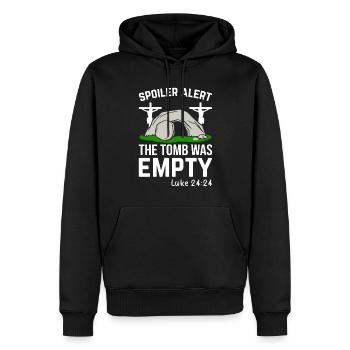 Lustiger Oster Spruch Spoiler Grabstätte war leer - Männer Premium Bio Hoodie - Schwarz - Vorne - Nico (187cm)