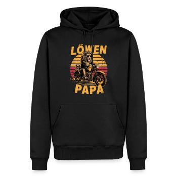 Löwenpapa für Papa und Kinder Löwe Motorrad - Männer Premium Bio Hoodie - Schwarz - Vorne - Nico (187cm)