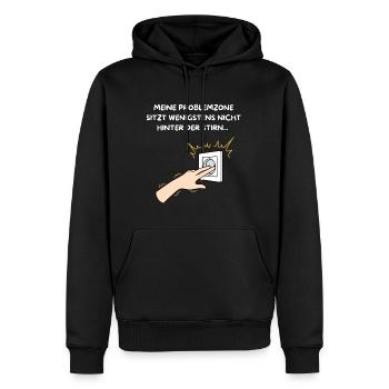 AU MOINS, MON PROBLÈME N’EST PAS AILLEURS. - Sweat à capuche Premium bio Homme - noir - Devant - Nico (187cm)