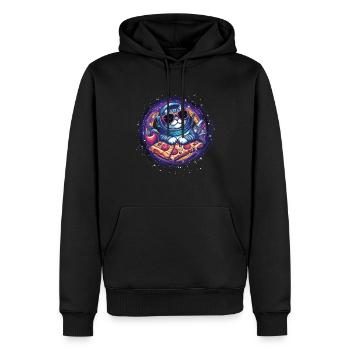 cool space cat loves pizza - Men’s Premium Organic Hoodie - black - Front - Nico (187cm)