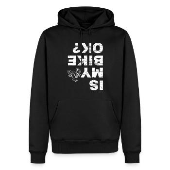 Drôle de motard qui dit : Mon vélo va-t-il bien ? - Sweat à capuche Premium bio Homme - noir - Devant - Nico (187cm)