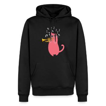 Katze mit Sonnenbrille spielt Trompete - Männer Premium Bio Hoodie - Schwarz - Vorne - Nico (187cm)