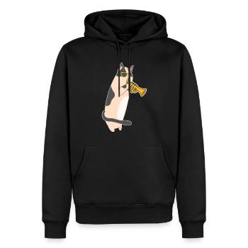 Katze mit Sonnenbrille spielt Trompete - Männer Premium Bio Hoodie - Schwarz - Vorne - Nico (187cm)