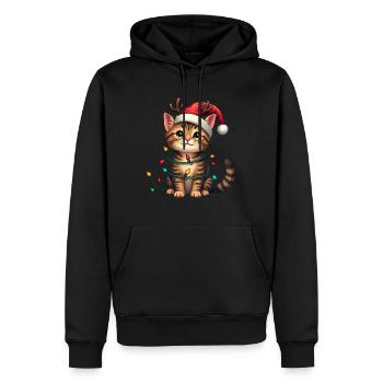 Weihnachtsshirt Katze Weihnachtslichter Geschenk - Männer Premium Bio Hoodie - Schwarz - Vorne - Nico (187cm)