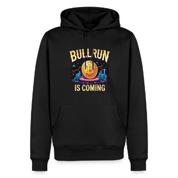 "Bullrun is coming" Bitcoin für Krypto Trader - Männer Premium Bio Hoodie - Schwarz - Vorne - Nico (187cm)