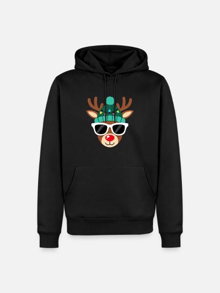 Weihnachts Rentier mit roter Nase - Männer Premium Bio Hoodie - Schwarz