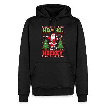Ho Ho Hockey – Weihnachtsgeschenk - Männer Premium Bio Hoodie - Schwarz - Vorne - Nico (187cm)