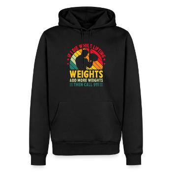 Musculation Musculation Fitness Musculation - Sweat à capuche Premium bio Homme - noir - Devant - Nico (187cm)