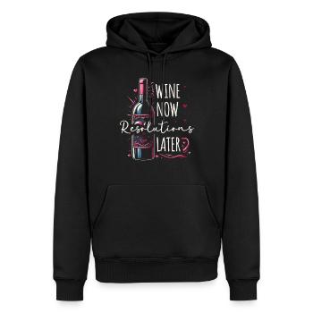 Vin maintenant, résolutions plus tard, humour du vin, nouvelle année - Sweat à capuche Premium bio Homme - noir - Devant - Nico (187cm)