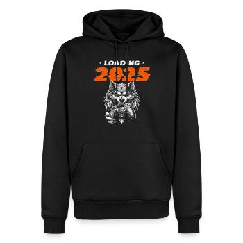 Loading 2025, Neujahrsaufregung, Gaming-Vorfreude - Männer Premium Bio Hoodie - Schwarz - Vorne - Nico (187cm)