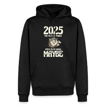 2025 L’année où je m’en tiens à mes objectifs - Sweat à capuche Premium bio Homme - noir - Devant - Nico (187cm)