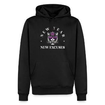 New Year's Day, New Excuses, Intentional Humor, Goal Setting - Men’s Premium Organic Hoodie - black - Front - Nico (187cm)