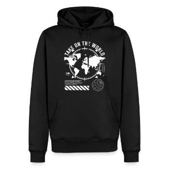 Partez à l’assaut du monde - Sweat à capuche Premium bio Homme - noir - Devant - Nico (187cm)