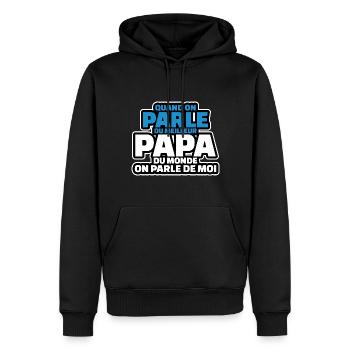 on parle du meilleur papa du monde on parle de moi - Sweat à capuche Premium bio Homme - noir - Devant - Nico (187cm)
