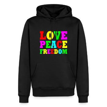 Love peace freedom - Männer Premium Bio Hoodie - Schwarz - Vorne - Nico (187cm)