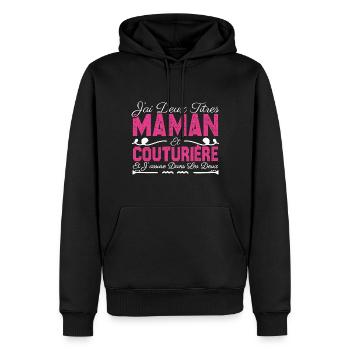 J'ai deux titres maman et Couturière. Cadeau Maman - Sweat à capuche Premium bio Homme - noir - Devant - Nico (187cm)