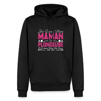J'ai deux titres maman et Plongeuse. Cadeau Maman - Sweat à capuche Premium bio Homme - noir - Devant - Nico (187cm)