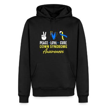 Peace Love Healing Down Syndrome Consciousness - Men’s Premium Organic Hoodie - black - Front - Nico (187cm)