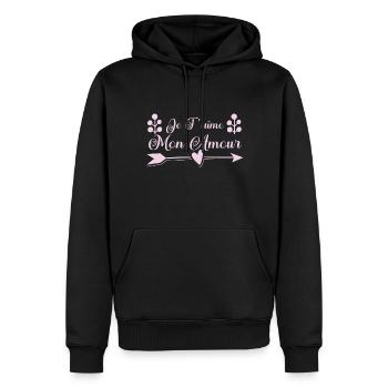 Je t'aime mon amour. cadeau saint valentin. couple - Sweat à capuche Premium bio Homme - noir - Devant - Nico (187cm)
