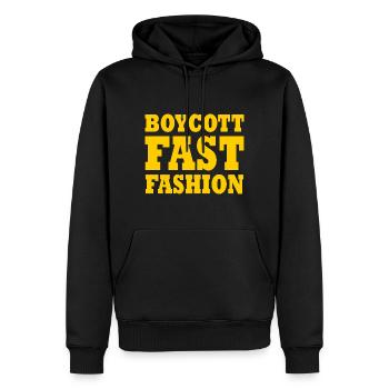 Boycott fast fashion - Herre Premium økologisk hoodie - sort - Foran - Nico (187cm)