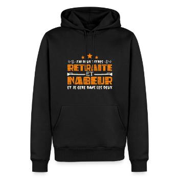 J'ai deux titres Retraite et Nageur. Cadeau - Sweat à capuche Premium bio Homme - noir - Devant - Nico (187cm)