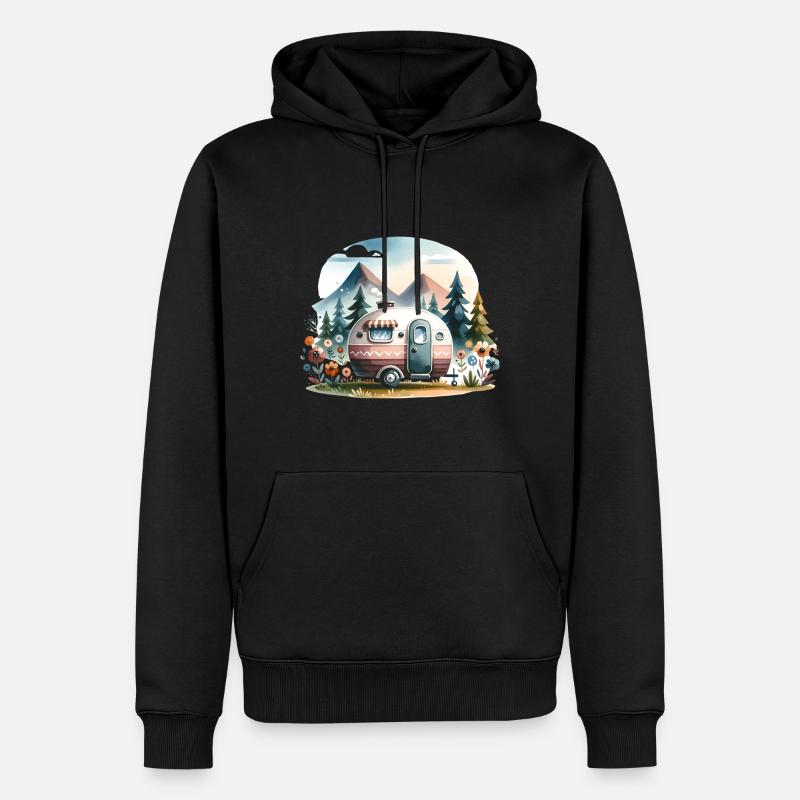 Caravane de camping - Sweat à capuche Premium bio Homme - noir