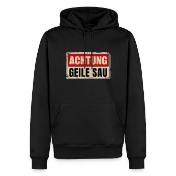 ACHTUNG GEILE SAU - Männer Premium Bio Hoodie - Schwarz - Vorne - Nico (187cm)